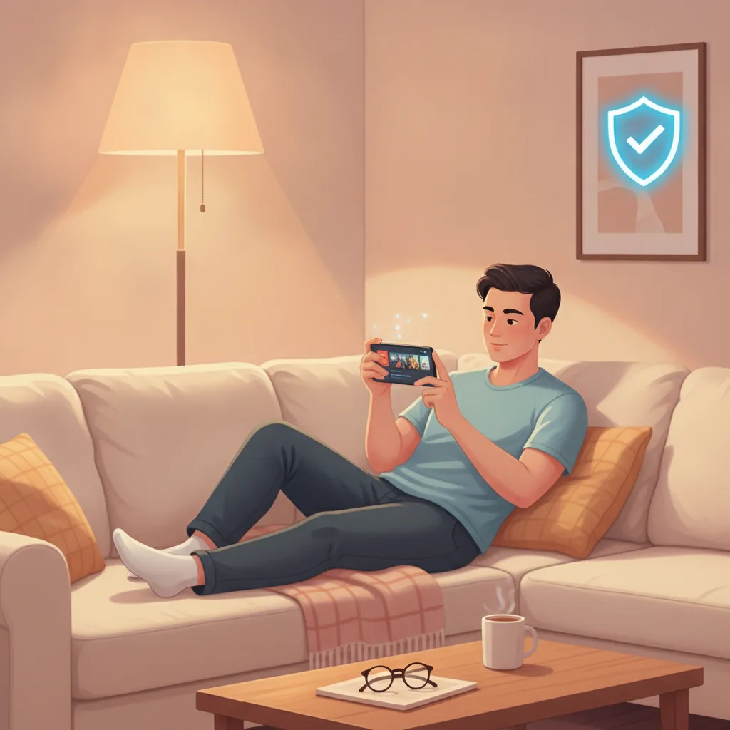 Người đàn ông thoải mái xem phim trên điện thoại một cách an toàn